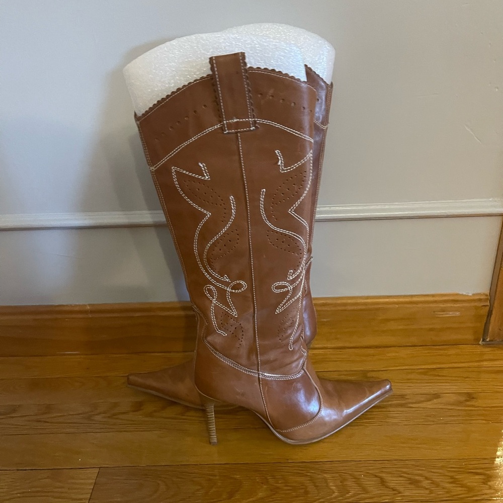 Brown Pointed Toe Heeled Boots